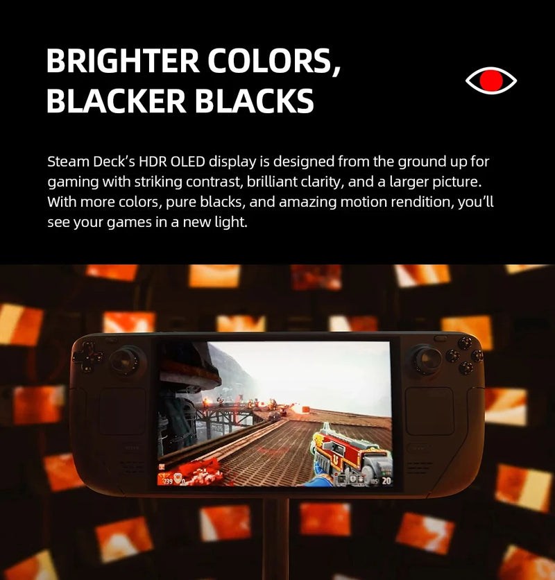 Steam Deck Handheld Game Console, Display OLED, Touch Screen, Suporta Bluetooth e WiFi Jogos, 64G, 256G, 512GB, 7.4 ", Novo