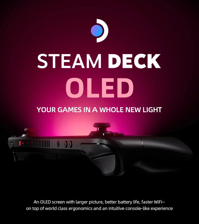 Steam Deck Handheld Game Console, Display OLED, Touch Screen, Suporta Bluetooth e WiFi Jogos, 64G, 256G, 512GB, 7.4 ", Novo