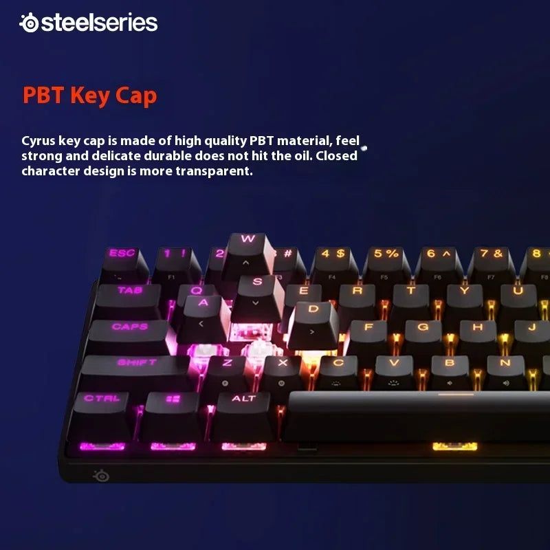 SteelSeries-Mini Wireless E-Sports Gaming Keyboard, Teclado Mecânico Ajustável, Teclados Ajustáveis, OLED, Eixo Magnético, Tri-mode, Apex Pro, 104 Chaves
