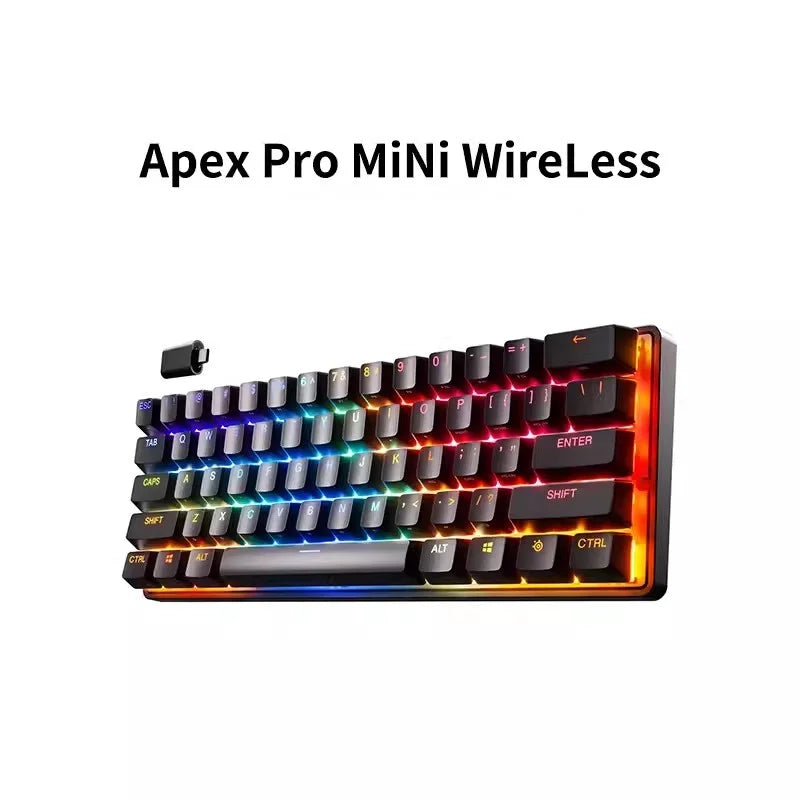 SteelSeries-Mini Wireless E-Sports Gaming Keyboard, Teclado Mecânico Ajustável, Teclados Ajustáveis, OLED, Eixo Magnético, Tri-mode, Apex Pro, 104 Chaves