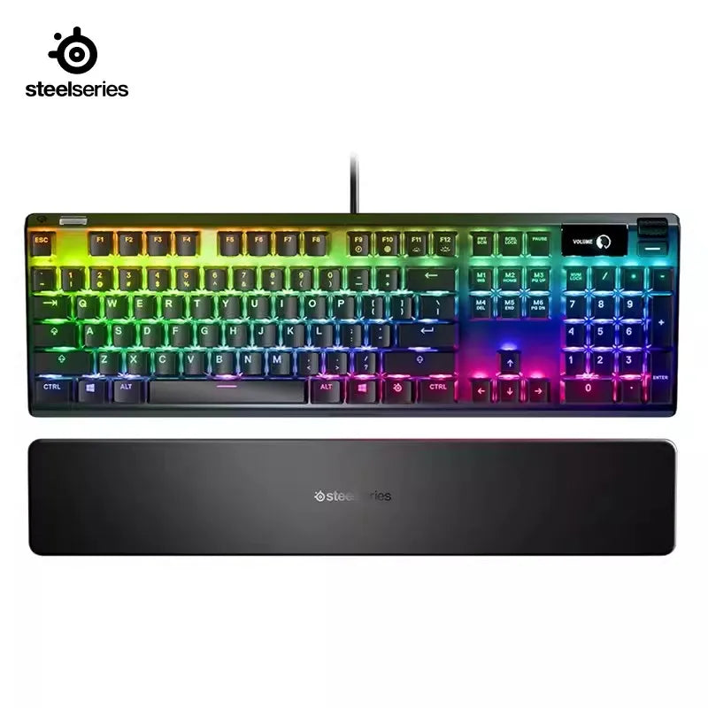 SteelSeries-Mini Wireless E-Sports Gaming Keyboard, Teclado Mecânico Ajustável, Teclados Ajustáveis, OLED, Eixo Magnético, Tri-mode, Apex Pro, 104 Chaves