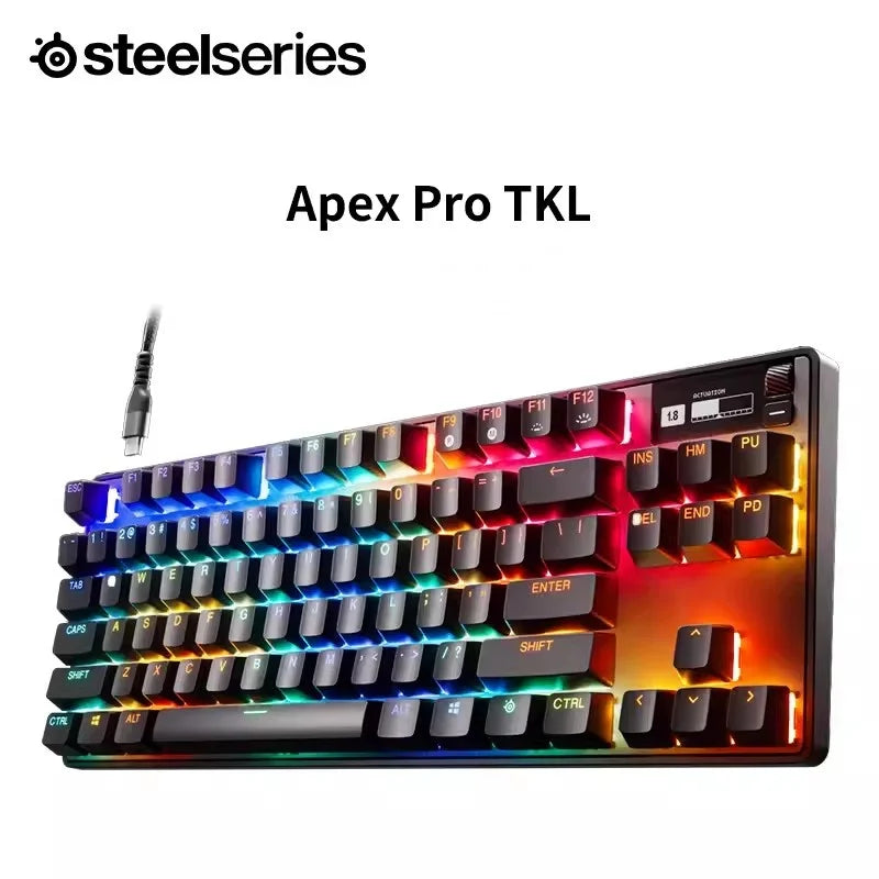 SteelSeries-Mini Wireless E-Sports Gaming Keyboard, Teclado Mecânico Ajustável, Teclados Ajustáveis, OLED, Eixo Magnético, Tri-mode, Apex Pro, 104 Chaves