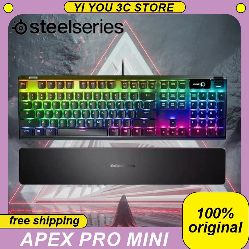 SteelSeries-Mini Wireless E-Sports Gaming Keyboard, Teclado Mecânico Ajustável, Teclados Ajustáveis, OLED, Eixo Magnético, Tri-mode, Apex Pro, 104 Chaves