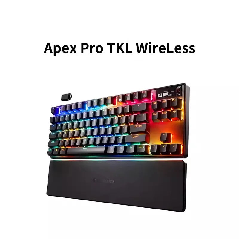 SteelSeries-Mini Wireless E-Sports Gaming Keyboard, Teclado Mecânico Ajustável, Teclados Ajustáveis, OLED, Eixo Magnético, Tri-mode, Apex Pro, 104 Chaves