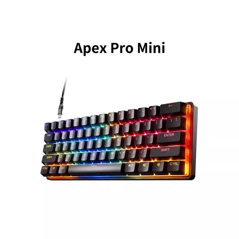 SteelSeries-Mini Wireless E-Sports Gaming Keyboard, Teclado Mecânico Ajustável, Teclados Ajustáveis, OLED, Eixo Magnético, Tri-mode, Apex Pro, 104 Chaves