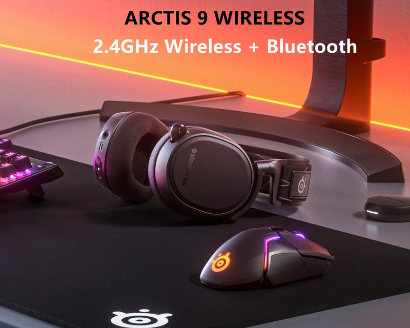 Steelseries arctis 9-headset para jogos sem fio, headset integrado, 2.4ghz, bluetooth, bateria com duração de 20 horas, e-games, 7.1