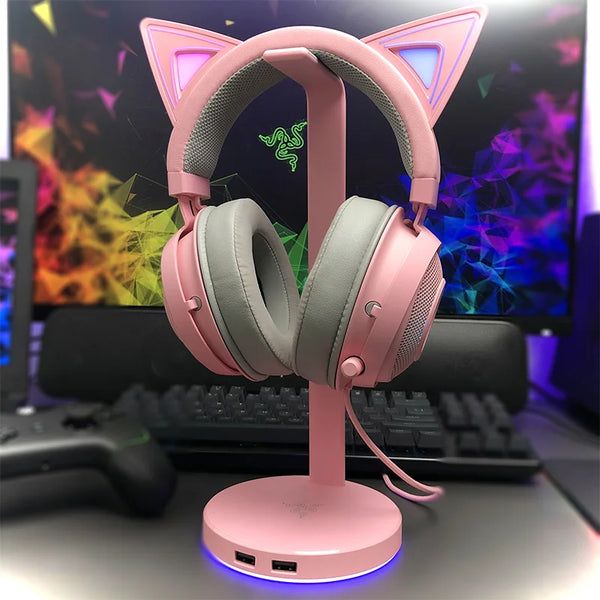 Suporte de auscultadores multifuncional Razer-chroma, luz RGB V2, HUB USB, suporte de metal, estação base, original