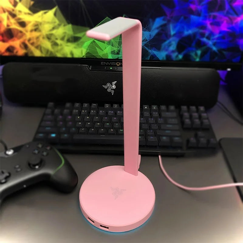 Suporte de auscultadores multifuncional Razer-chroma, luz RGB V2, HUB USB, suporte de metal, estação base, original