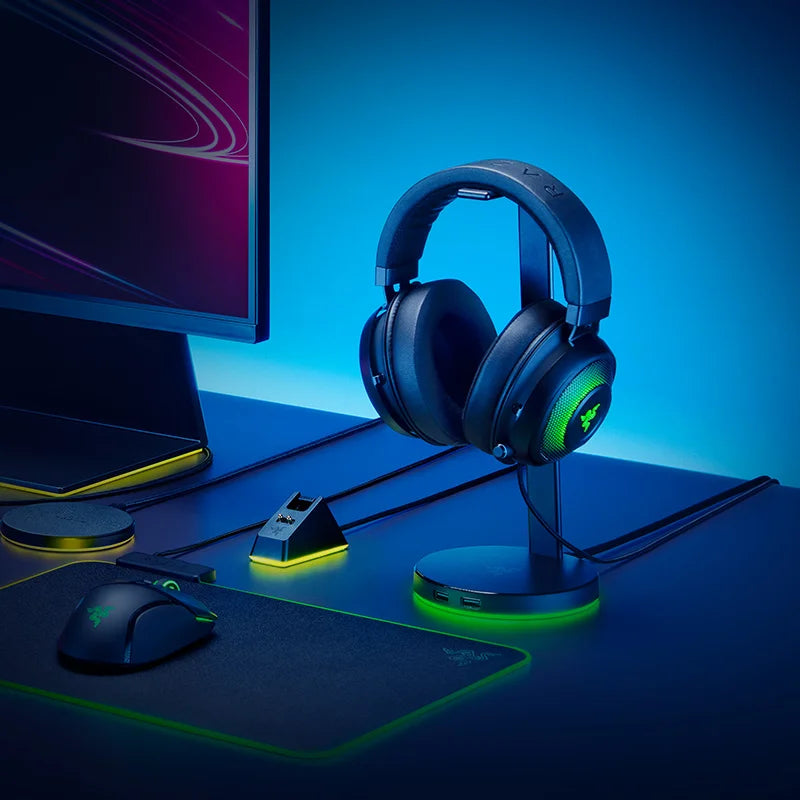 Suporte de auscultadores multifuncional Razer-chroma, luz RGB V2, HUB USB, suporte de metal, estação base, original