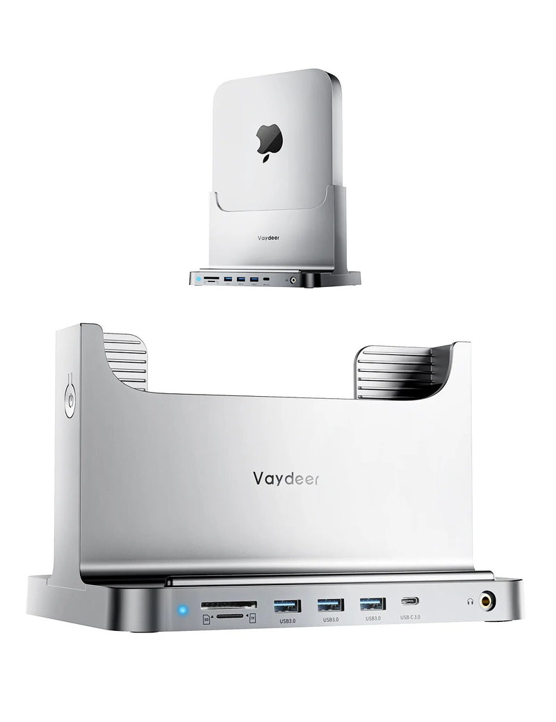 Suporte de plástico para Mac Mini, 8 em 1 Dock Station Suporte com adaptador de energia USB 3.0 Port Tipo C Hub para transferência de dados