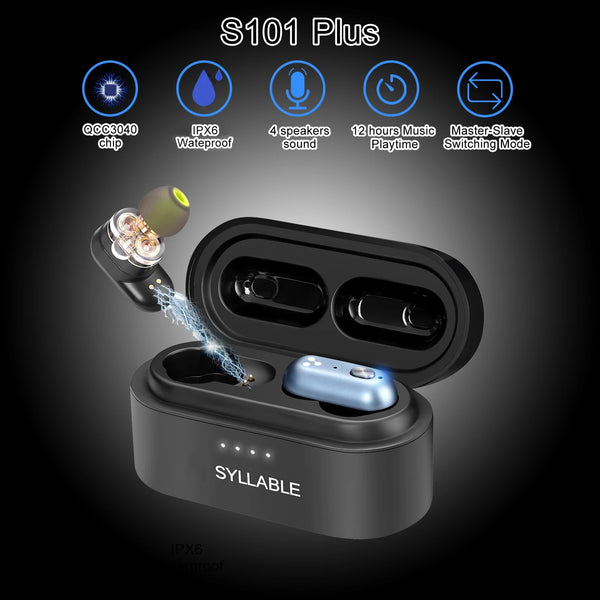 Syllable-s101 plus fones de ouvido, original, tvs, qcc3040, sem fio, estéreo, 12 horas