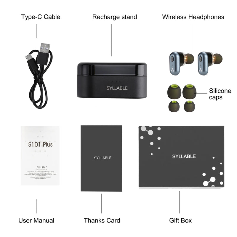 Syllable-s101 plus fones de ouvido, original, tvs, qcc3040, sem fio, estéreo, 12 horas