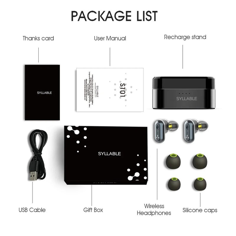 Syllable-s101 tws auriculares, auriculares sem fios, redução do ruído, controlo do volume, compatível com bluetooth