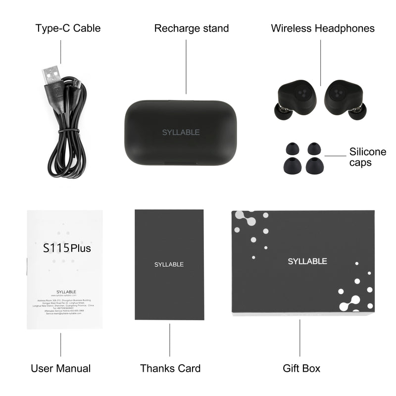 Syllable-s115 plus fones de ouvido, tss, qcc3040, sem fio, estéreo, 12 horas, graves fortes, novo