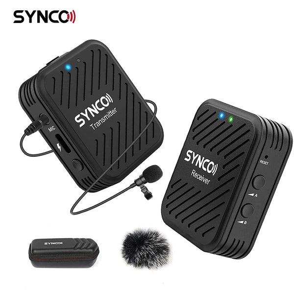 Synco g1 (a1) 2.4g sistema de microfone sem fio com receptor transmissor microfone 70m faixa de transmissão 3.5mm plug
