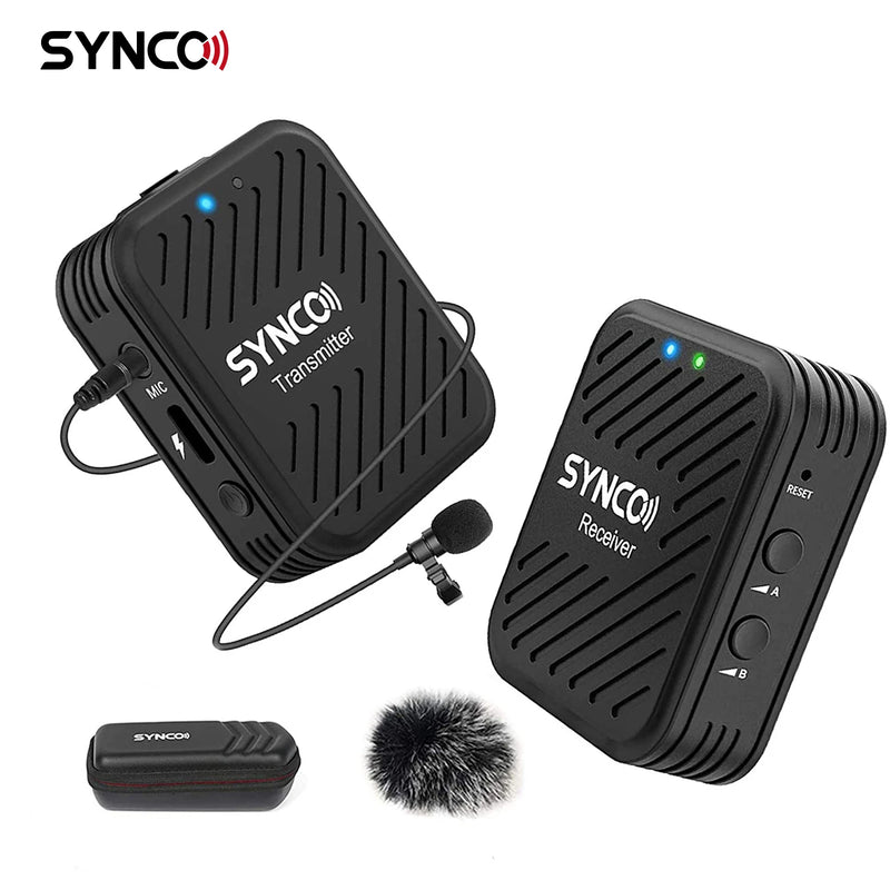 Synco g1 (a1) 2.4g sistema de microfone sem fio com receptor transmissor microfone 70m faixa de transmissão 3.5mm plug
