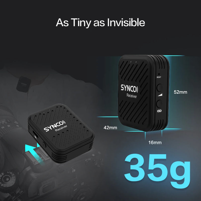 Synco g1 (a1) 2.4g sistema de microfone sem fio com receptor transmissor microfone 70m faixa de transmissão 3.5mm plug