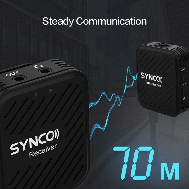Synco g1 (a1) 2.4g sistema de microfone sem fio com receptor transmissor microfone 70m faixa de transmissão 3.5mm plug
