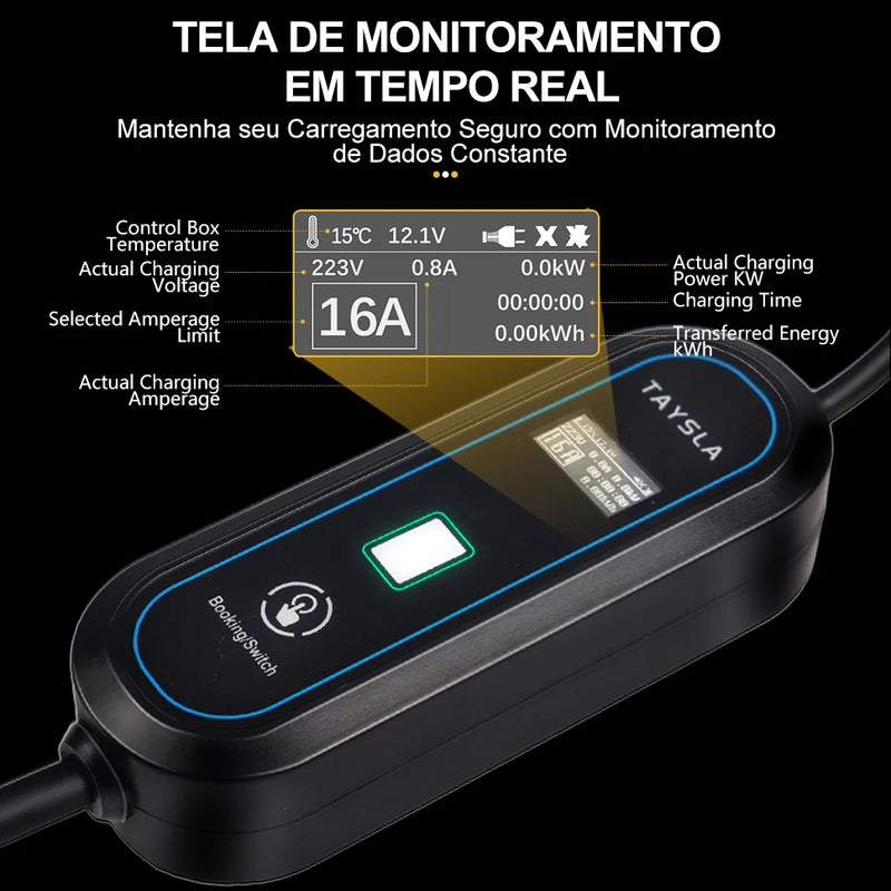 TAYSLA-Carregador EV Portátil para Veículos Elétricos, Tipo 2, 32A, 7kW, 3.5kW, 16A, 80V-260V, BR Plug