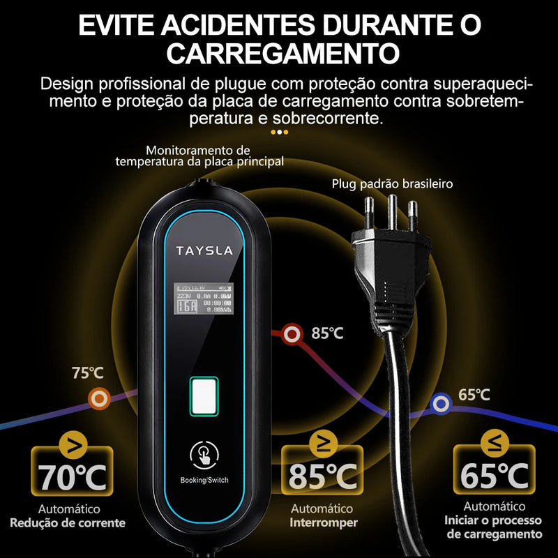 TAYSLA-Carregador EV Portátil para Veículos Elétricos, Tipo 2, 32A, 7kW, 3.5kW, 16A, 80V-260V, BR Plug