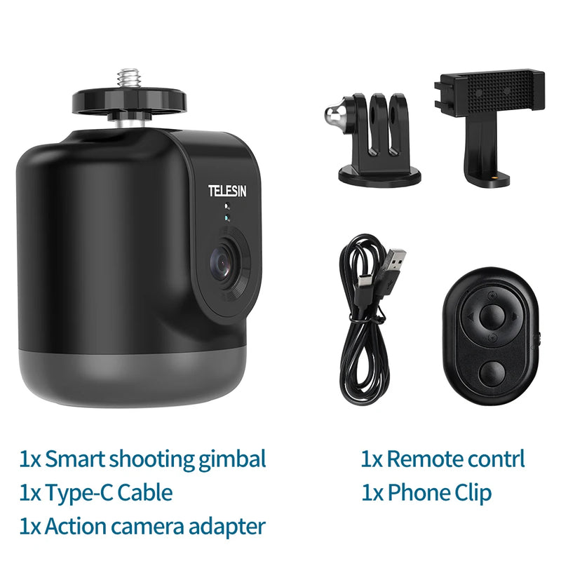TELESIN-AI Smart Shooting Gimbal, Selfie, Auto Face Tracking, Suporte, Telefone, Vlog, GoPro 12, DJI Osmo Ação, Rotação de 360 °
