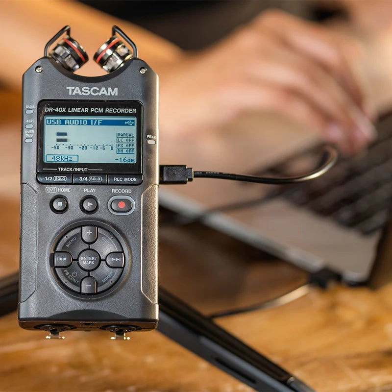 Tascam-caneta digital versátil dr40x, com gravador de áudio, usb, microfone wav/bwf linear pcm e mp3, atualizada