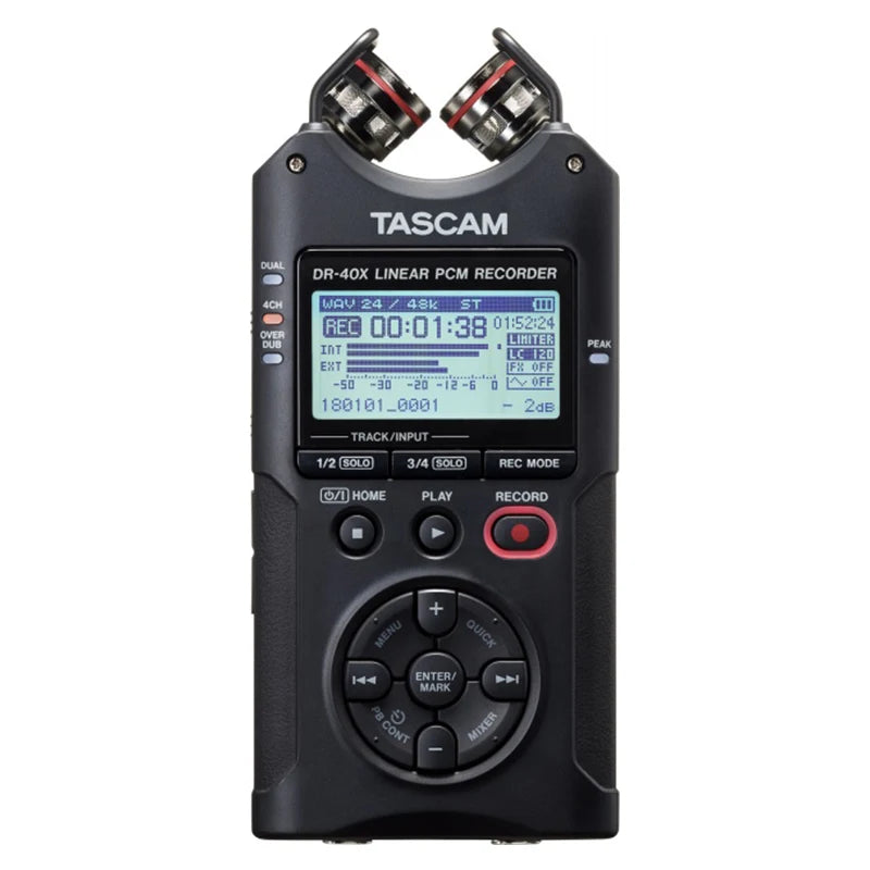 Tascam-caneta digital versátil dr40x, com gravador de áudio, usb, microfone wav/bwf linear pcm e mp3, atualizada