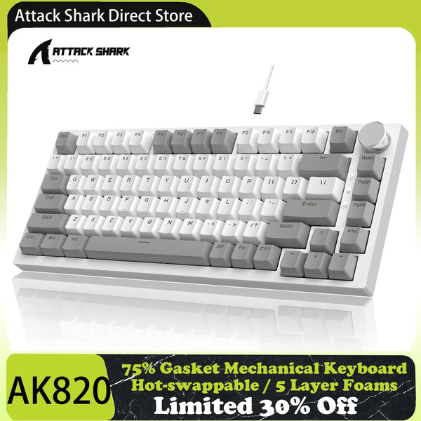 Teclado mecânico do tubarão do ataque com botão, Junta AJAZZ AK820, Espuma de 5 camadas, Interruptor Linear Hot-Swap, 75% Layout ANSI