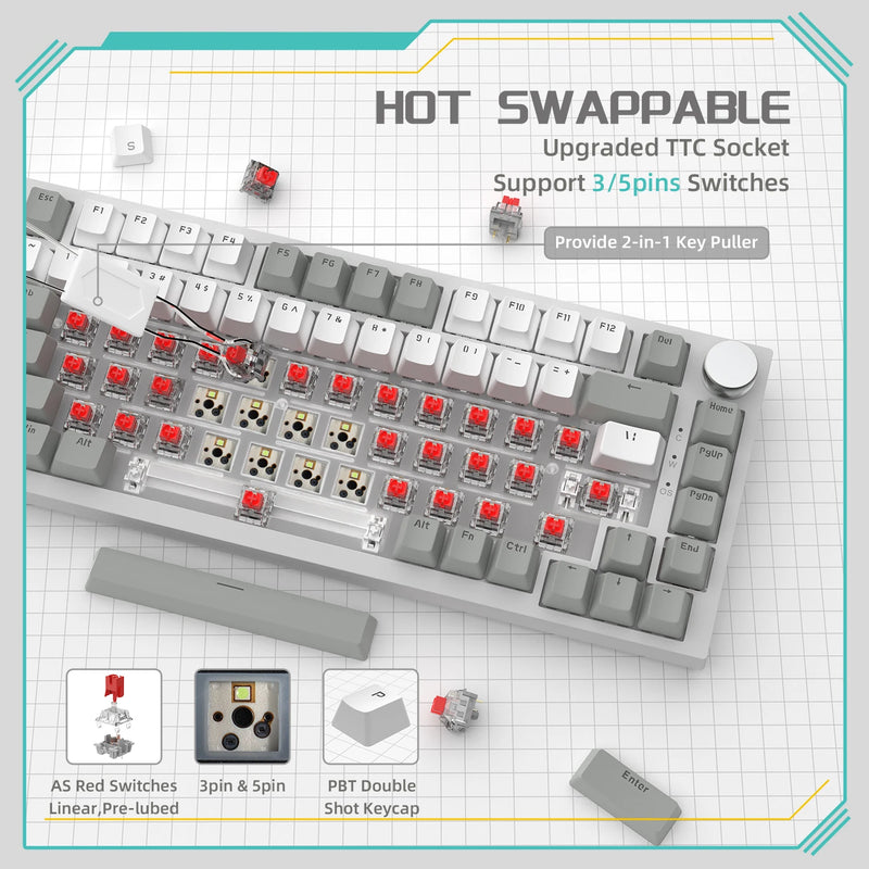 Teclado mecânico do tubarão do ataque com botão, Junta AJAZZ AK820, Espuma de 5 camadas, Interruptor Linear Hot-Swap, 75% Layout ANSI