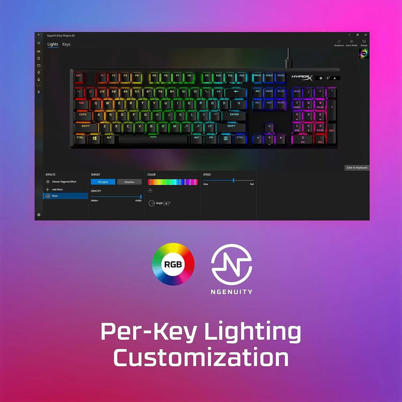 Teclado mecânico para jogos HyperX Alloy, PBT Keycaps, Iluminação RGB Compact Aluminum Body, Pés ajustáveis personalizáveis, Origins