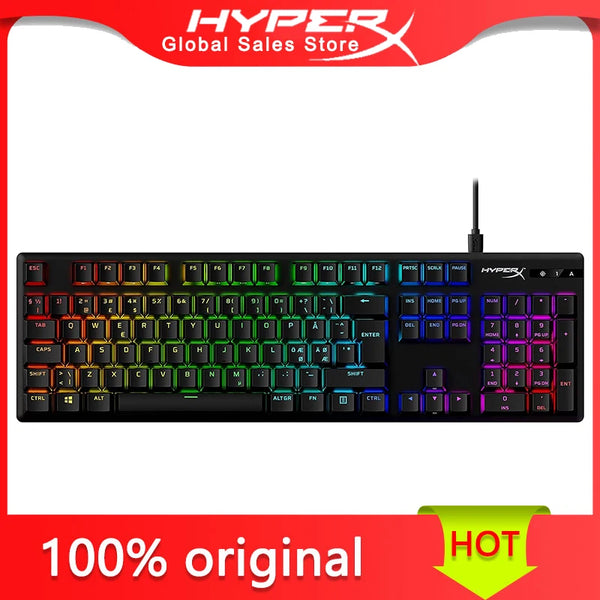Teclado mecânico para jogos HyperX Alloy, PBT Keycaps, Iluminação RGB Compact Aluminum Body, Pés ajustáveis personalizáveis, Origins