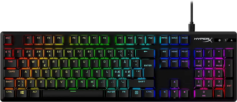 Teclado mecânico para jogos HyperX Alloy, PBT Keycaps, Iluminação RGB Compact Aluminum Body, Pés ajustáveis personalizáveis, Origins