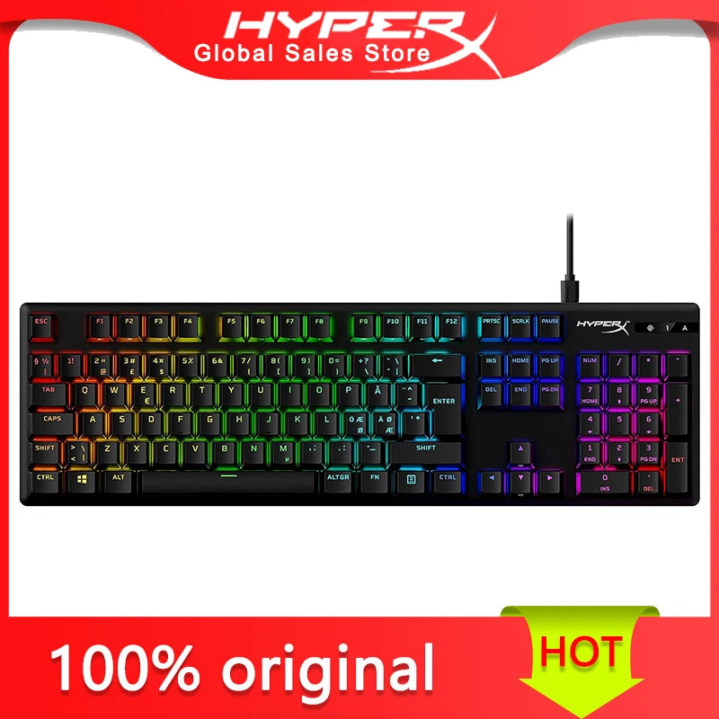 Teclado mecânico para jogos HyperX Alloy, PBT Keycaps, Iluminação RGB Compact Aluminum Body, Pés ajustáveis personalizáveis, Origins