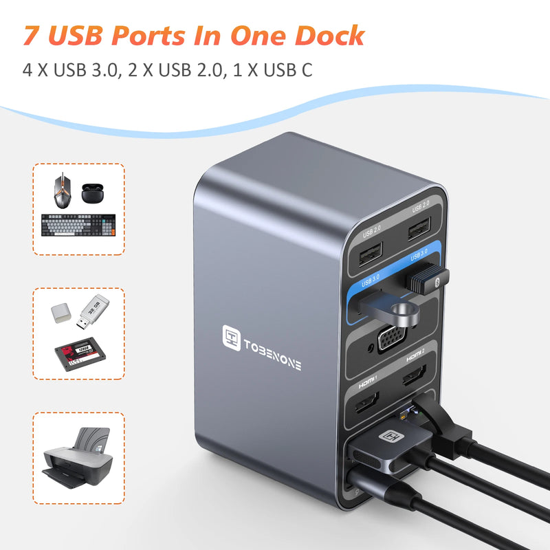 Tobenone-docking station para macbook pro/air 13 em 1, com rj45, usb 3.0, pd, 100w, hub 4k, dual hdmi