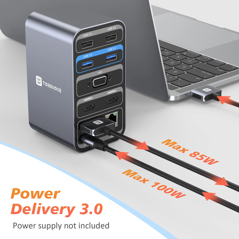 Tobenone-docking station para macbook pro/air 13 em 1, com rj45, usb 3.0, pd, 100w, hub 4k, dual hdmi