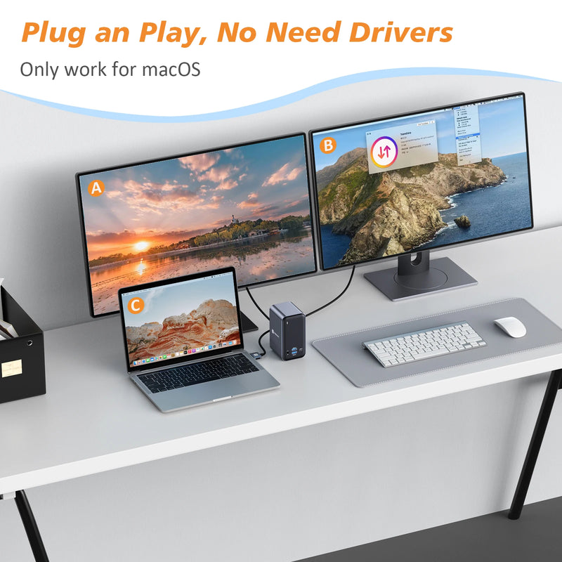 Tobenone-docking station para macbook pro/air 13 em 1, com rj45, usb 3.0, pd, 100w, hub 4k, dual hdmi