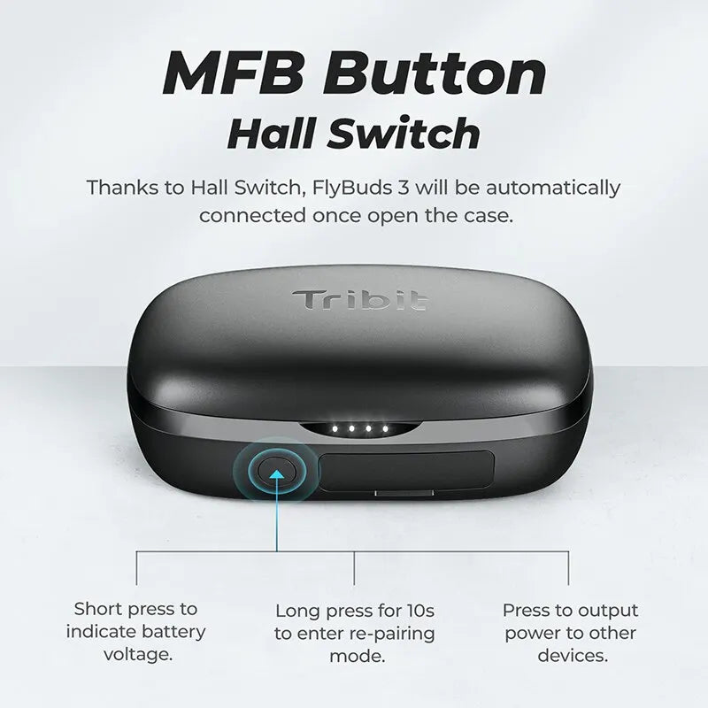 Tribit-FlyBuds 3 TWS Fones de ouvido Bluetooth, IPX8 impermeável, 100 horas de reprodução, sem fio, controle de toque, microfone embutido