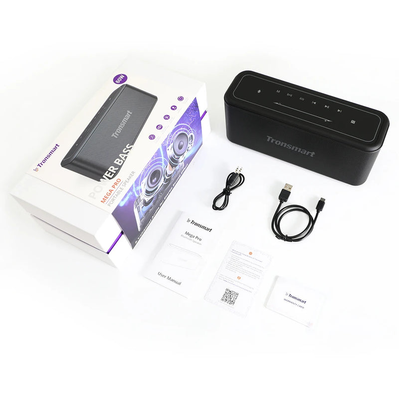 Tronsmart Mega Pro alto-falante bluetooth 60w portátil coluna de graves reforçada com nfc, ipx5 à prova dwaterproof água, assistente de voz
