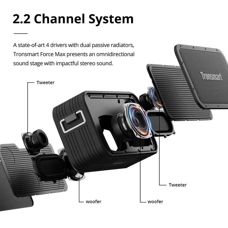 Tronsmart força max 80w alto-falante ao ar livre portátil ipx6 impermeável embutido powerbank suporta assistente de voz
