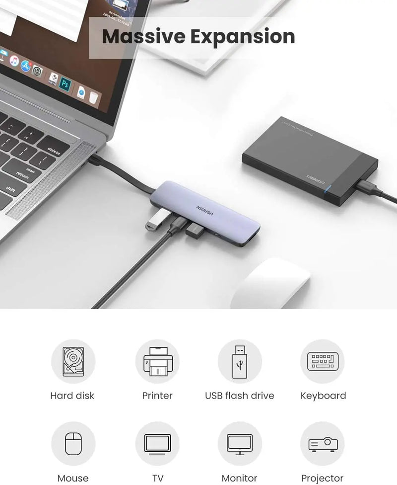 USB C Multiport Tipo PD Hub, Carregador HDMI 4K, 1 Dock USB, 100W, 3 OTG, 5 Thunderbolt, 3 Portas Adaptador de Alumínio 3.0
