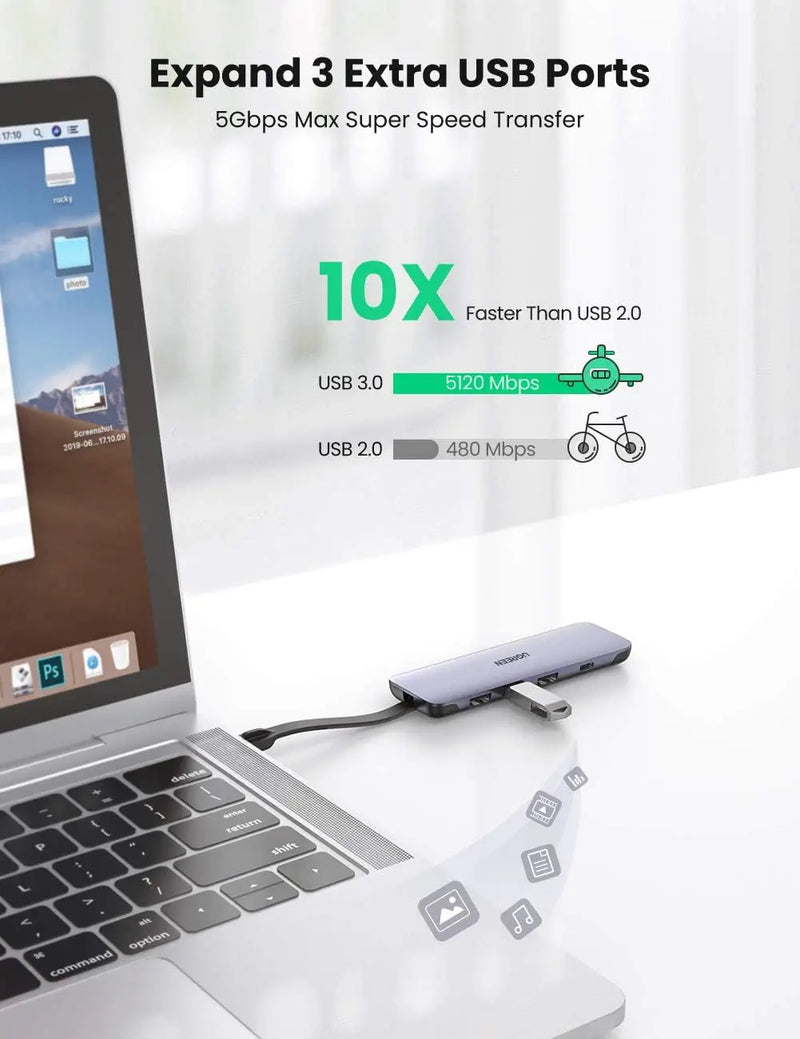 USB C Multiport Tipo PD Hub, Carregador HDMI 4K, 1 Dock USB, 100W, 3 OTG, 5 Thunderbolt, 3 Portas Adaptador de Alumínio 3.0
