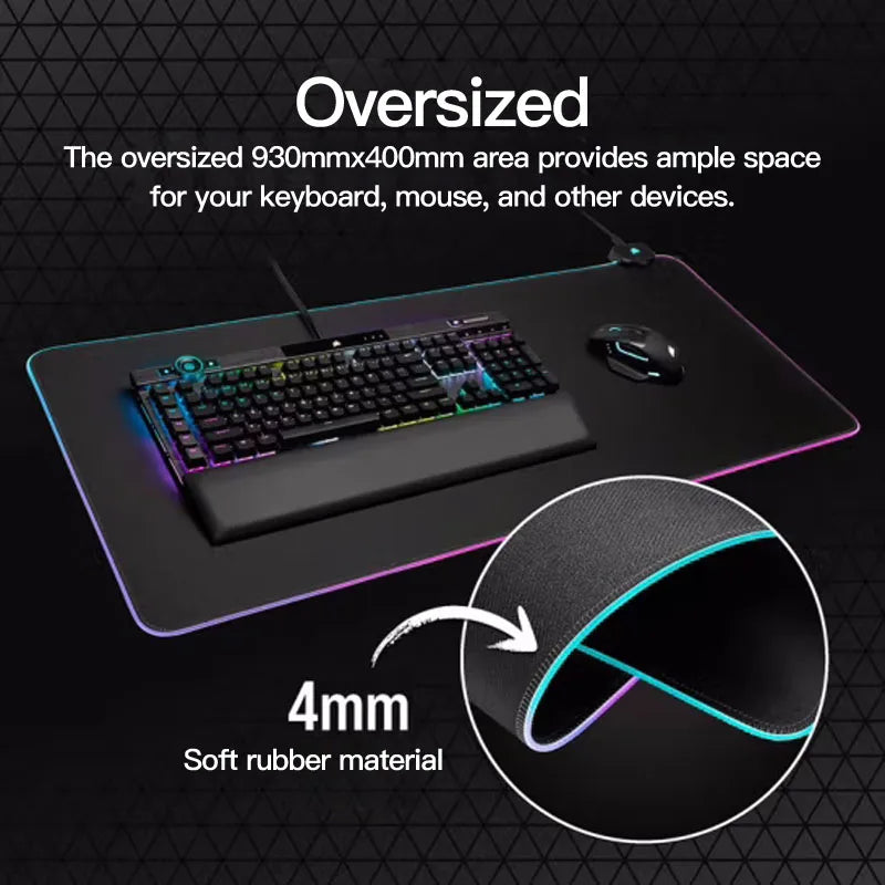 USCORSAIR-RGB Oversized Gaming Mouse Pad, ilusão de 3 zonas Backlight Desk Pad, Preto, MM700, 930x400x4mm