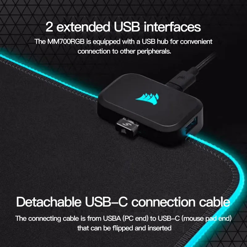USCORSAIR-RGB Oversized Gaming Mouse Pad, ilusão de 3 zonas Backlight Desk Pad, Preto, MM700, 930x400x4mm