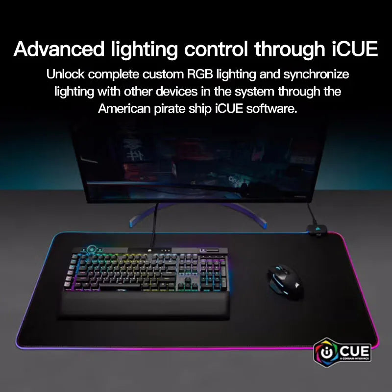 USCORSAIR-RGB Oversized Gaming Mouse Pad, ilusão de 3 zonas Backlight Desk Pad, Preto, MM700, 930x400x4mm