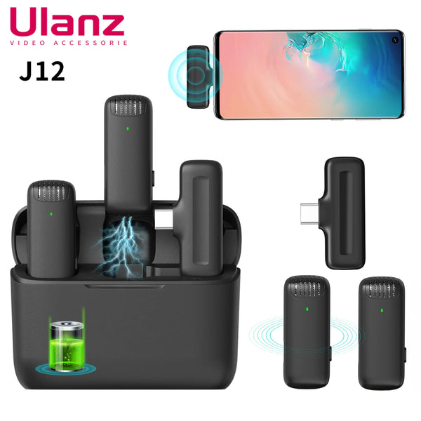 Ulanzi-Microfone de lapela profissional portátil, microfone plug and play para Smartphone, Android, iPhone 13, 14, 15, 20m alcance de recebimento, J12