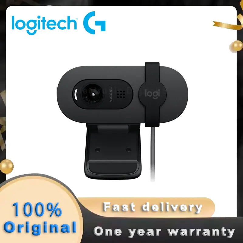 Webcam Logitech-Brio 90 HD com balanceamento automático de luz, obturador de privacidade integrado, microfone embutido, novo, 1080p