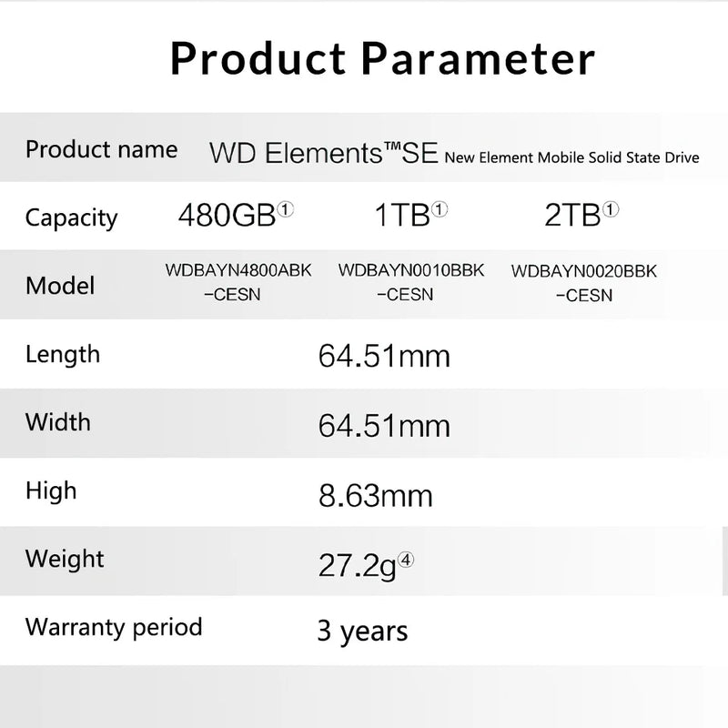 Western Digital SSD portátil, Solid State Drive, WD Elements SE, USB 3.0, 400 mbps, SSD externo, 480GB, 1 TB, 2 TB para PS5, laptop, computador, PC