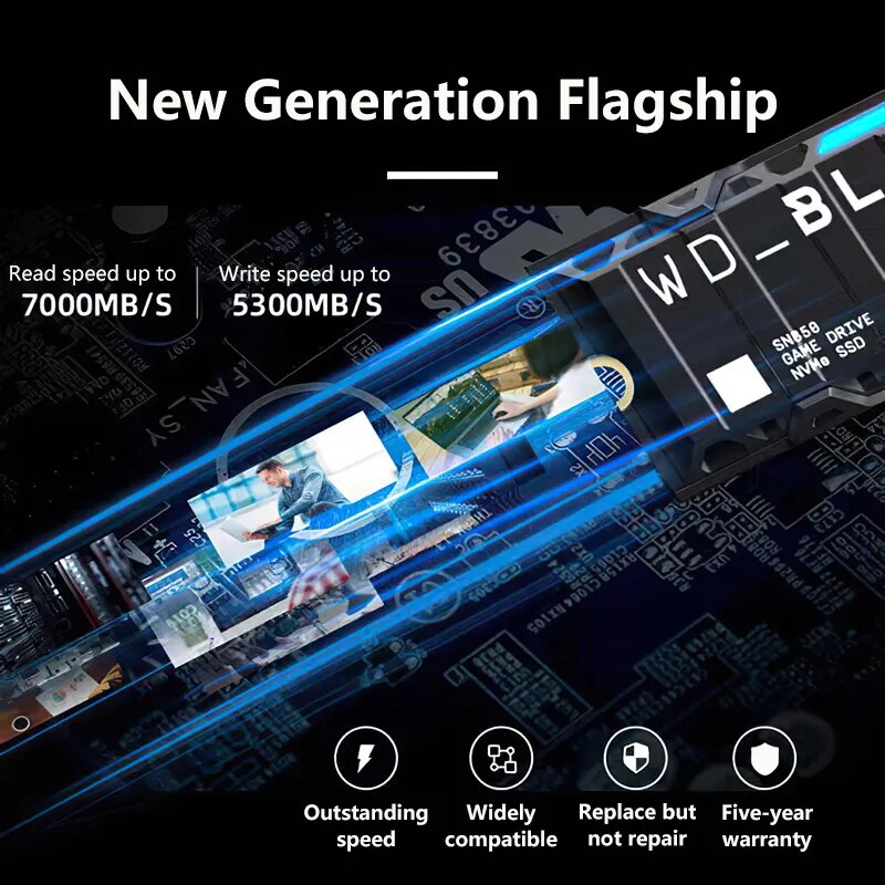 Western digital wd_black sn850 nvme ssd para ps5 consoles pcie gen4 movimentação do jogo sony versão 1tb 2t unidade de estado sólido 7000 mb/s