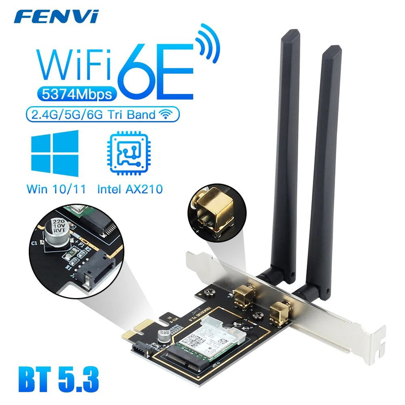 Wi-Fi 6E Intel AX210 Dual Band PCIe Adaptador de Rede Sem Fio Wifi 2.4G/5G/6Ghz 2400M Cartão WiFi Para Bluetooth5.3 PCI Express Wlan