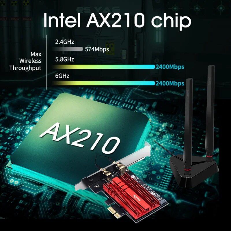 Wi-Fi 6E Intel AX210 Dual Band PCIe Adaptador de Rede Sem Fio Wifi 2.4G/5G/6Ghz 2400M Cartão WiFi Para Bluetooth5.3 PCI Express Wlan